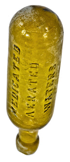 rare and intact privy dug c. 1870's yellow green "aerated waters" round-bottom or "torpedo" bottle manufactured for chicago bottling giant j.a. lomax.