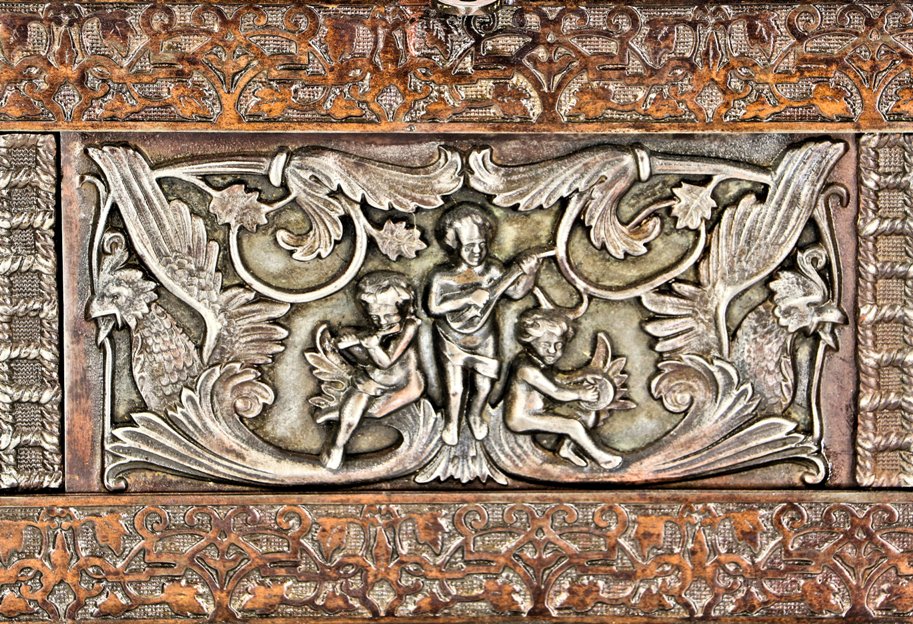 exceptionally rare all original 19th century ornamental cast iron dawson brothers interior residential fireplace frieze with intact decorative insets and flanking figural brackets