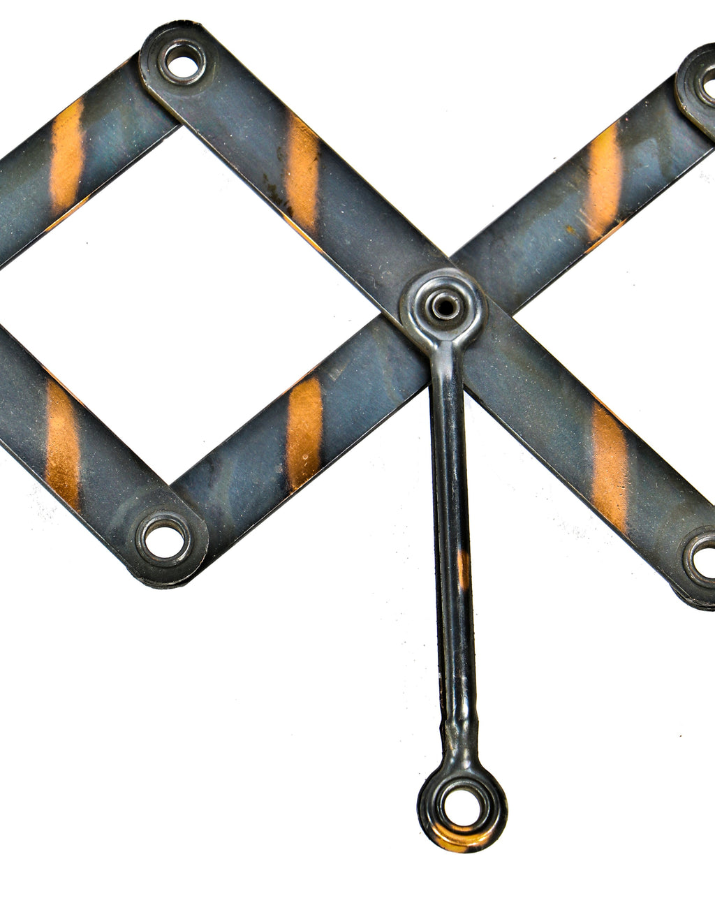 highly sought after original american industrial wall-mount "hood" new old stock steel scissor garment extension bracket with intact oxidized copper-plated finish