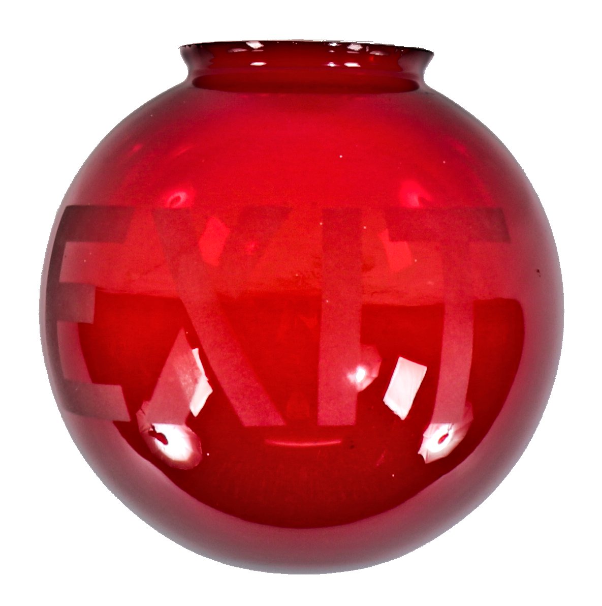 single all original c. 1930's american depression era ruby red glass oversized interior commercial building lightly etched letter bulbous exit globe or shade