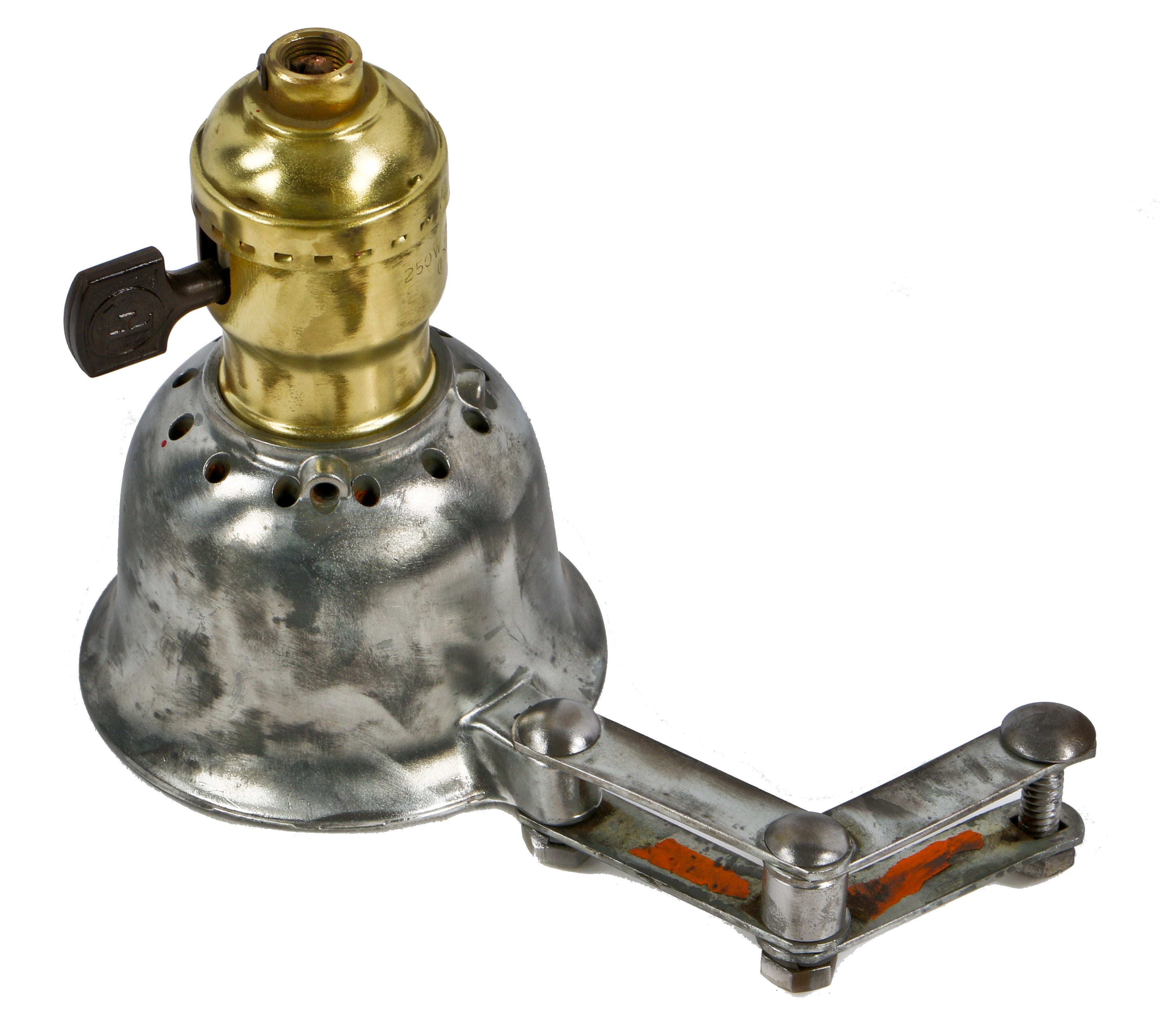 completely refinished unusually small antique american industrial roberts electric company machine shop drill stand diminutive metal shade with brass shell socket and bracket