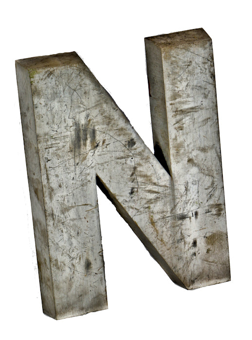 oversized original american industrial mid-20th century reinforced cast aluminum michael reese hospital exterior campus building spanjer sign letter with nicely aged surface patina