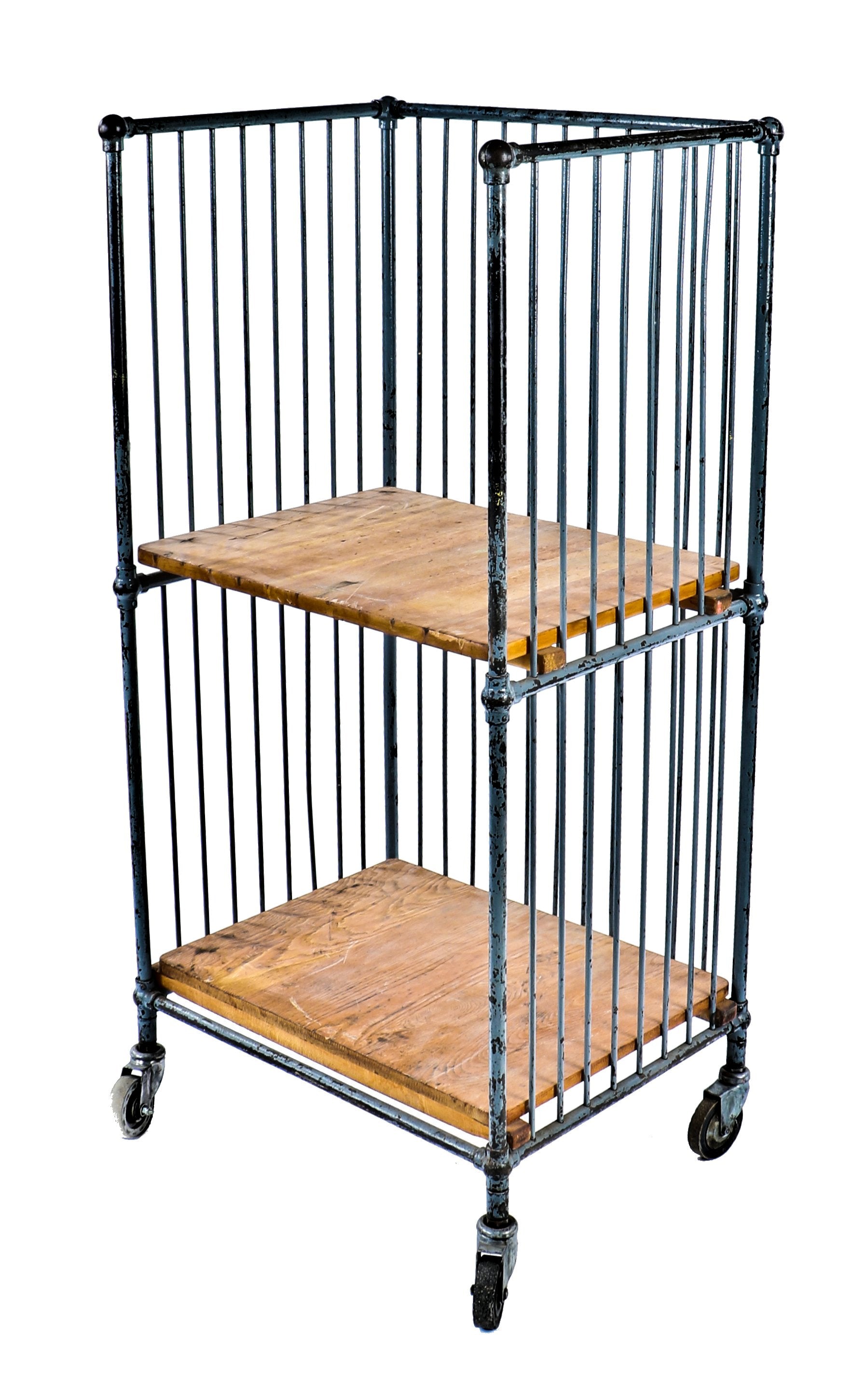 early 20th century all original and intact american antique industrial bindery cart with intact level solid maple wood shelves or tier and hardened rubber bassick swivel casters