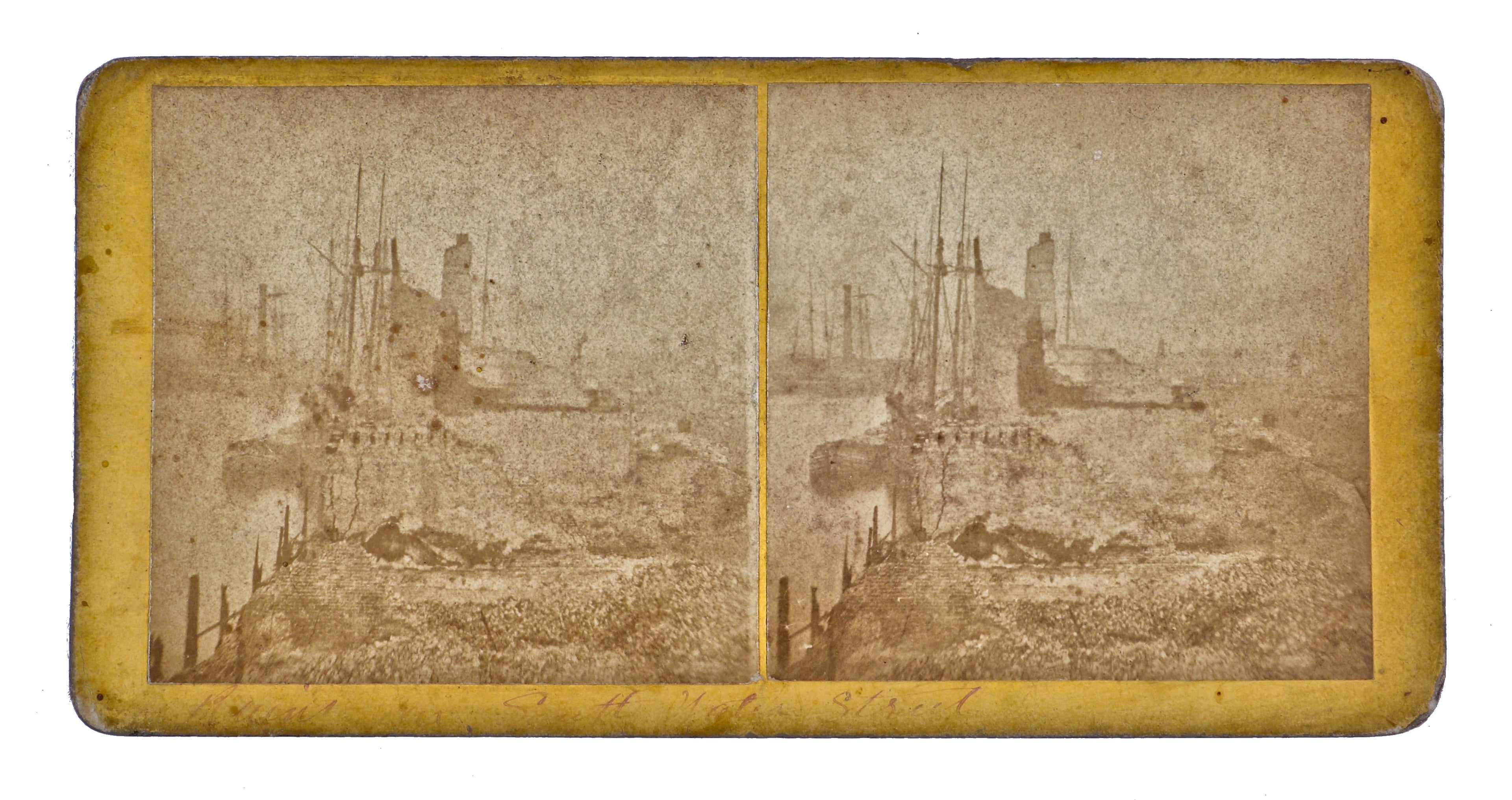 single all original 19th century antique american great chicago fire october 1871 sterograph card with post-chicago fire scene in the "burnt district"