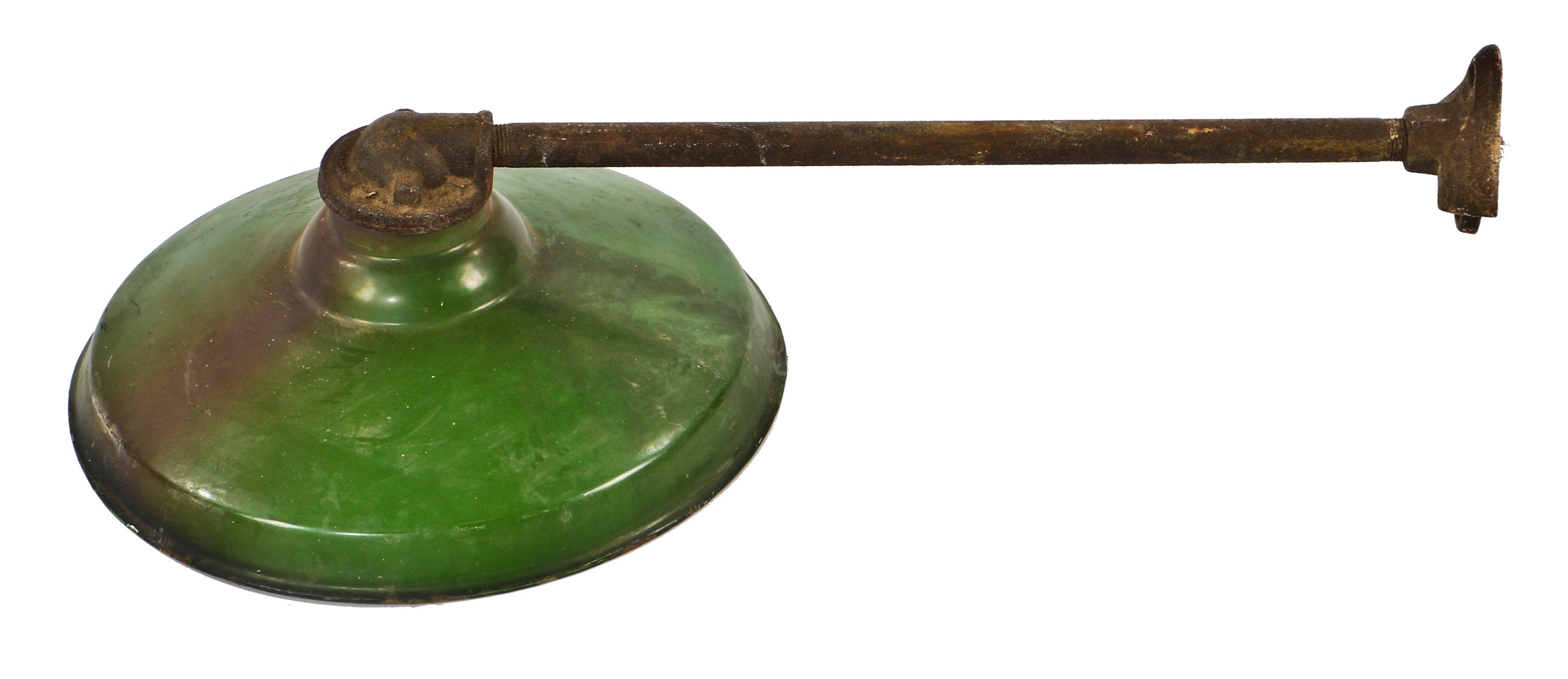 original early 1930's american industrial chicago central manufacturing district westinghouse factory or plant outdoor green porcelain enameled light fixture with shallow bowl shade