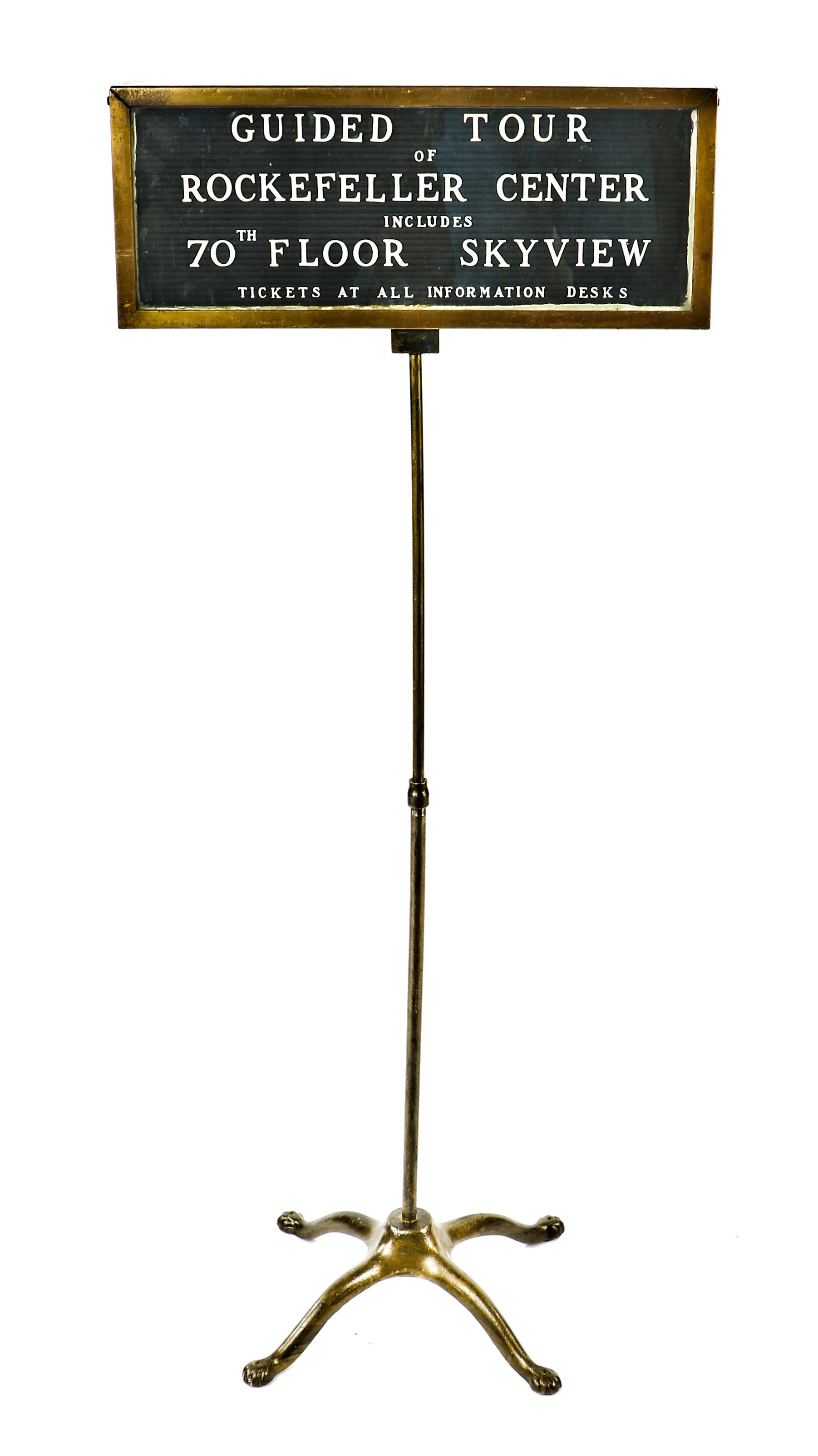 remarkable one of a kind and historically important original rockefeller center and//or rca building "70th floor skyview" guided tour informational bronze-framed sign from building's lobby