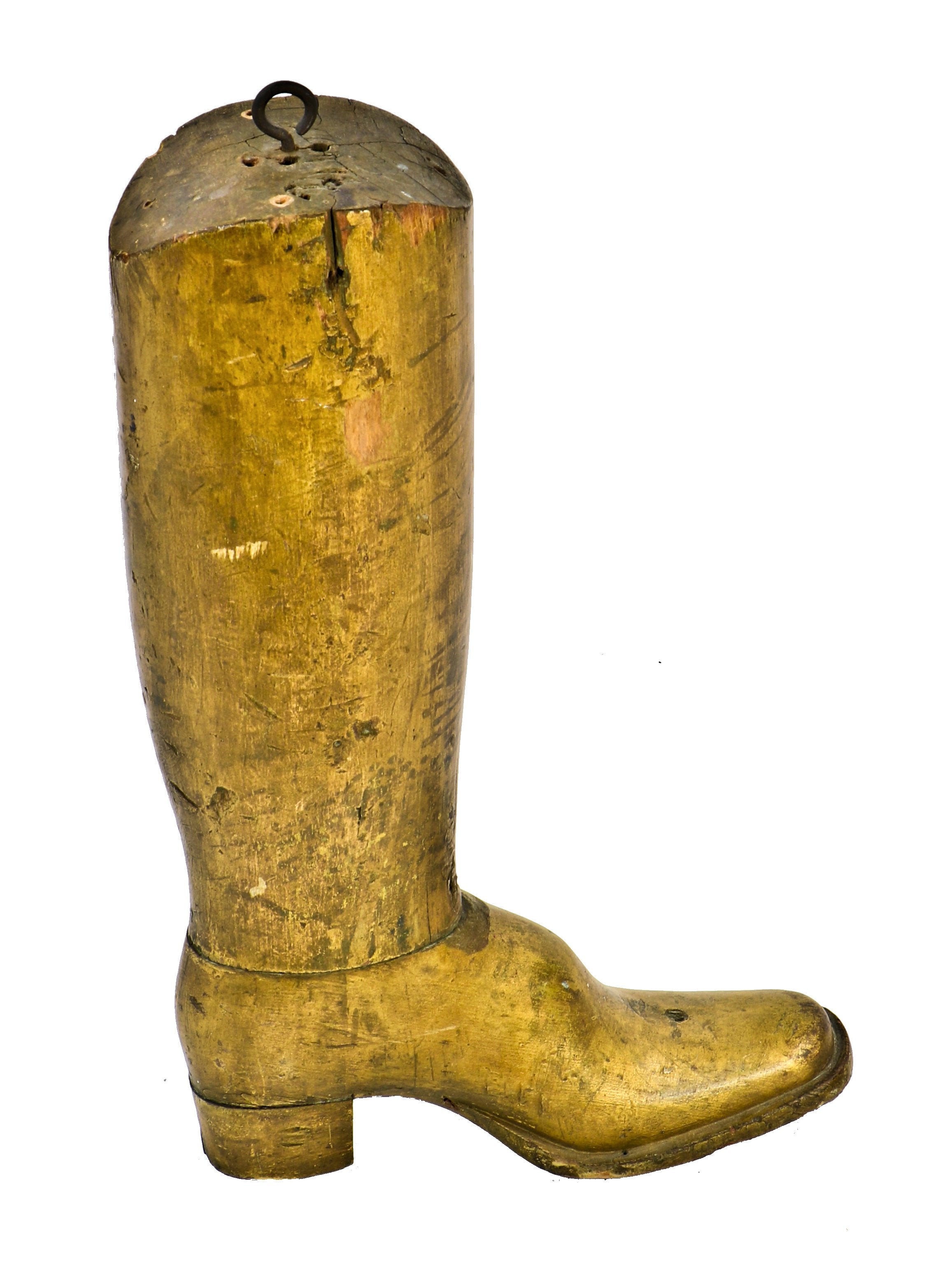 very well-maintained all original american 19th century hand carved wood exterior new york city storefront boot maker hanging trade sign with original gilded finish