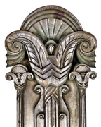 historically important american c. 1929 american art deco style oversized nickel-plated cast bronze palmolive building facade pilaster with visually stunning endcap