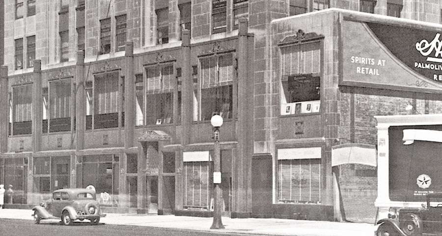 historically important american c. 1929 american art deco style oversized nickel-plated cast bronze palmolive building facade pilaster with visually stunning endcap