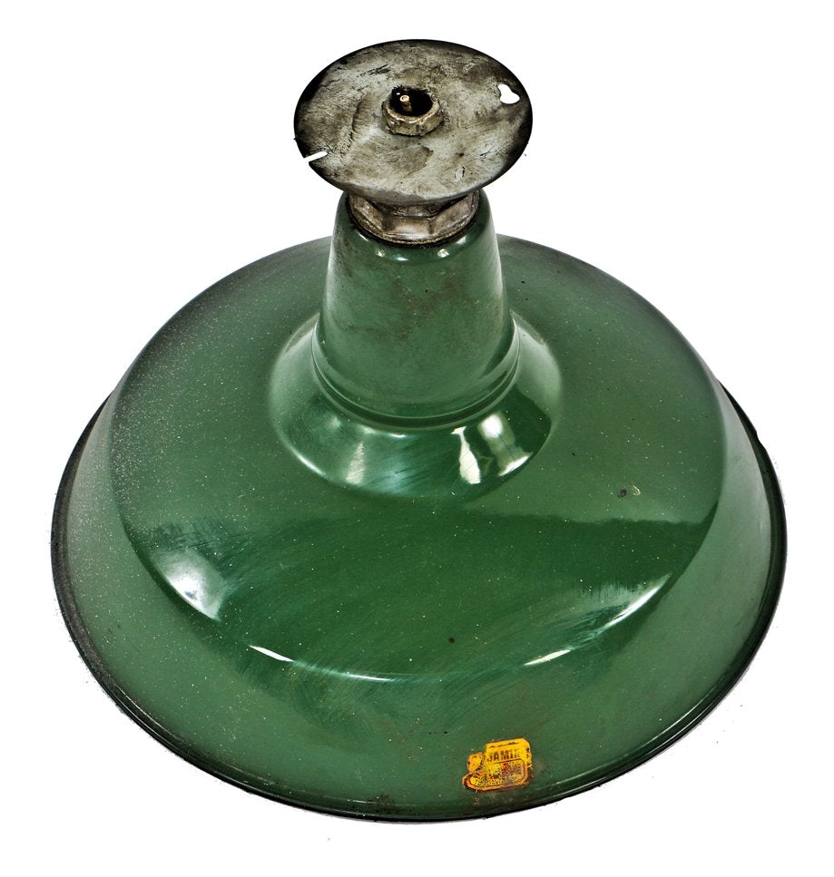single all original lightly cleaned and fully functional chicago factory machine shop green porcelain enameled cold-rolled steel reflector with intact canopy