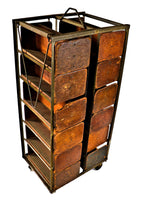 early 20th century nicely worn and weathered mobile antique american industrial chicago cigar factory transport cart with detachable or sliding wood compartments