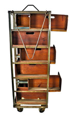early 20th century nicely worn and weathered mobile antique american industrial chicago cigar factory transport cart with detachable or sliding wood compartments