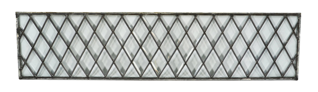 original and intact 19th century antique american all-beveled french glass chicago residential long and narrow transom window with elegant diamond pattern