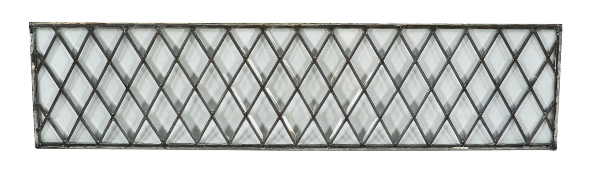 original and intact 19th century antique american all-beveled french glass chicago residential long and narrow transom window with elegant diamond pattern