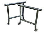 one of three pairs of original mid-20th century vintage american industrial lyon pressed and folded channeled steel green enameled legs or bases with flared feet
