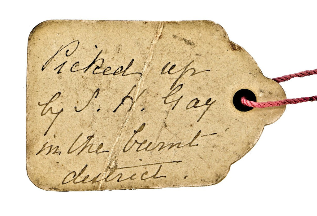 remarkable and historically important all original documented great chicago fire of 1871 "souvenir" or artifact in the form of melted metal screws salvaged from the "burnt district"