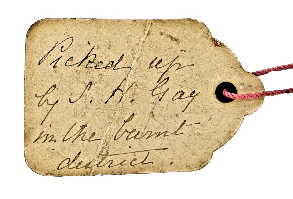 remarkable and historically important all original documented great chicago fire of 1871 "souvenir" or artifact in the form of melted metal screws salvaged from the "burnt district"