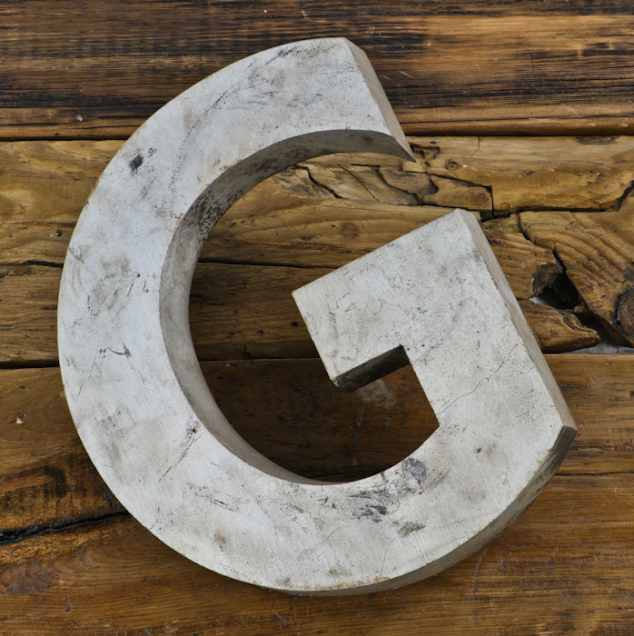 original exterior mid-20th century spanjer brothers reinforced cast aluminum michael reese hospital letter sign with nicely aged surface patina