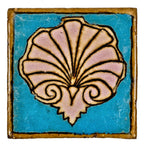 original and intact c. 1920's historically important single c. 1920's antique american chicago lakeshore drive athletic club pool wall tile featuring a polychromatic clam shell