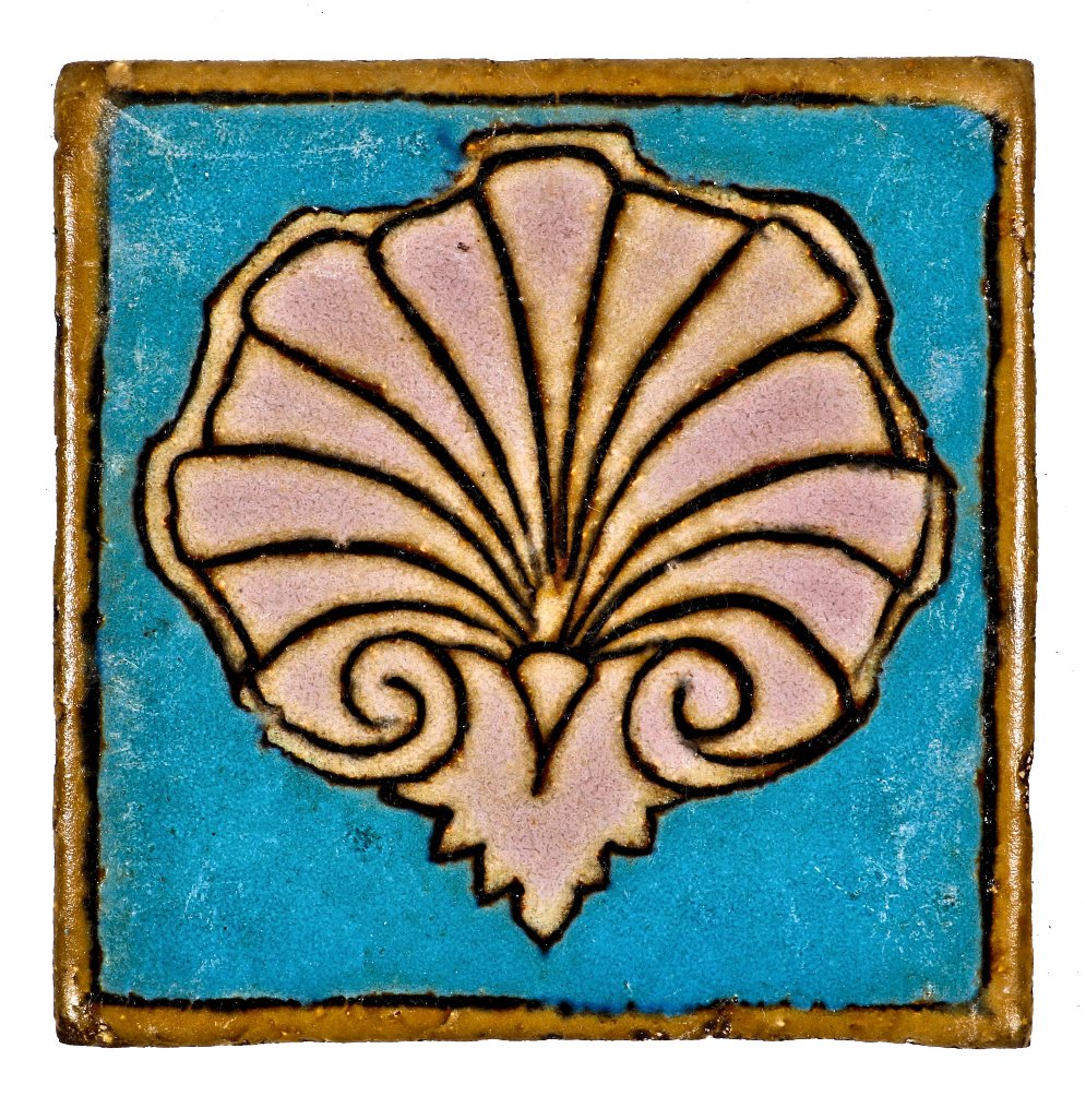 original and intact c. 1920's historically important single c. 1920's antique american chicago lakeshore drive athletic club pool wall tile featuring a polychromatic clam shell