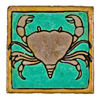 single c. 1920's american flush mount jarvis hunt-designed lakeshore drive athletic club building pool room tile featuring a polychromatic crab against a sea green background