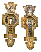 pair of all original and intact 19th century eastlake style ornamental cast bronze interior residential three-flat pocket or sliding door backplates or escutcheons