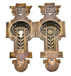 pair of original and intact ornamental cast bronze c. 1880's chicago three-flat interior residential pocket or sliding door backplates or escutcheons with nicely aged patina