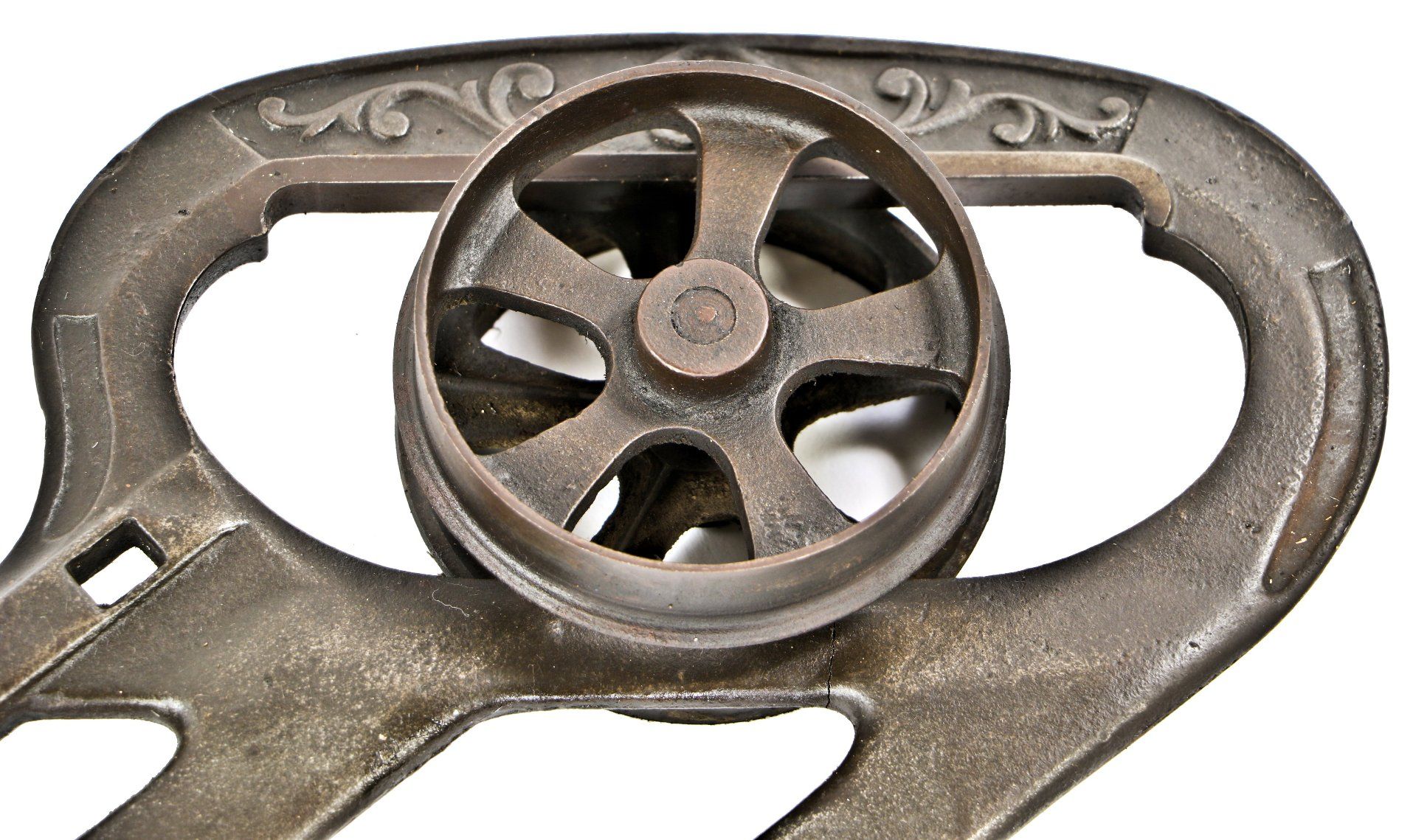 matching all original and intact antique american ornamental cast iron c. 1880's chicago three-flat interior residential pocket or sliding door hangers or brackets