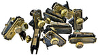original c. 1915 antique ameican mission style stamped yellow brass interior residential passage door hardware salvaged from a chicago prairie style brick residence