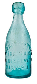 hard to find original and intact privy dug mid-nineteenth century blue aqua glass blobtop soda bottle manufactured for chicago bottler francis schonwald