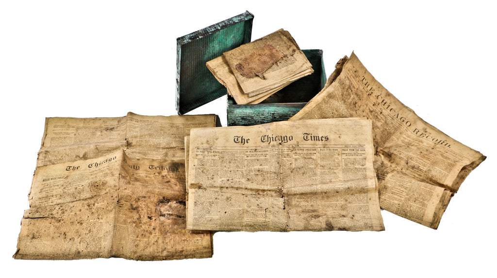 recovered c. 1893 time capsule salvaged from the german zion's evangelical society church building located on hoyne street in chicago's ukranian village.