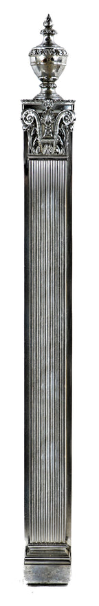 stunning highly polished nickel-plated cast bronze dillinger-robbed first national bank building lobby pilaster with original urn-shaped finial