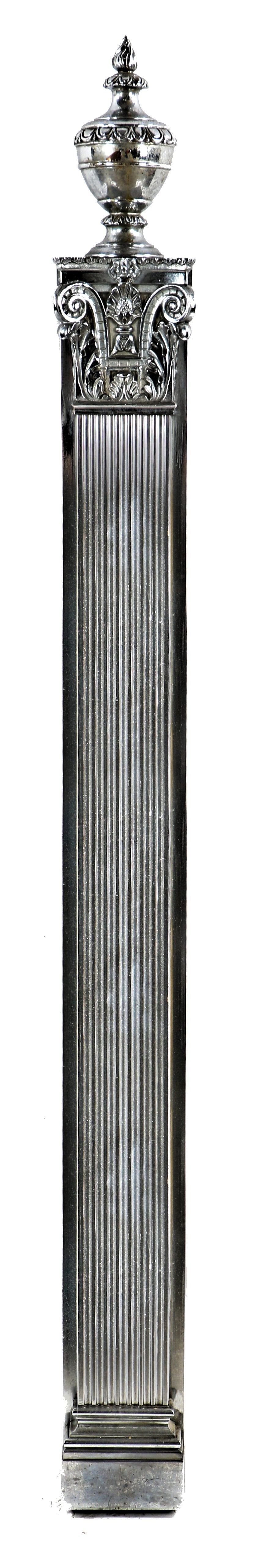 stunning highly polished nickel-plated cast bronze dillinger-robbed first national bank building lobby pilaster with original urn-shaped finial