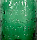 completely intact c. late 1840's light emerald green glass "knickerbocker" soda bottle manufactured for new york bottler samuel smith