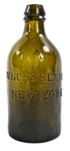 exceptional rare and all original early c.1825-1833 black glass saratoga pint spring water bottle manufactured for thomas lynch and john clarke in new york