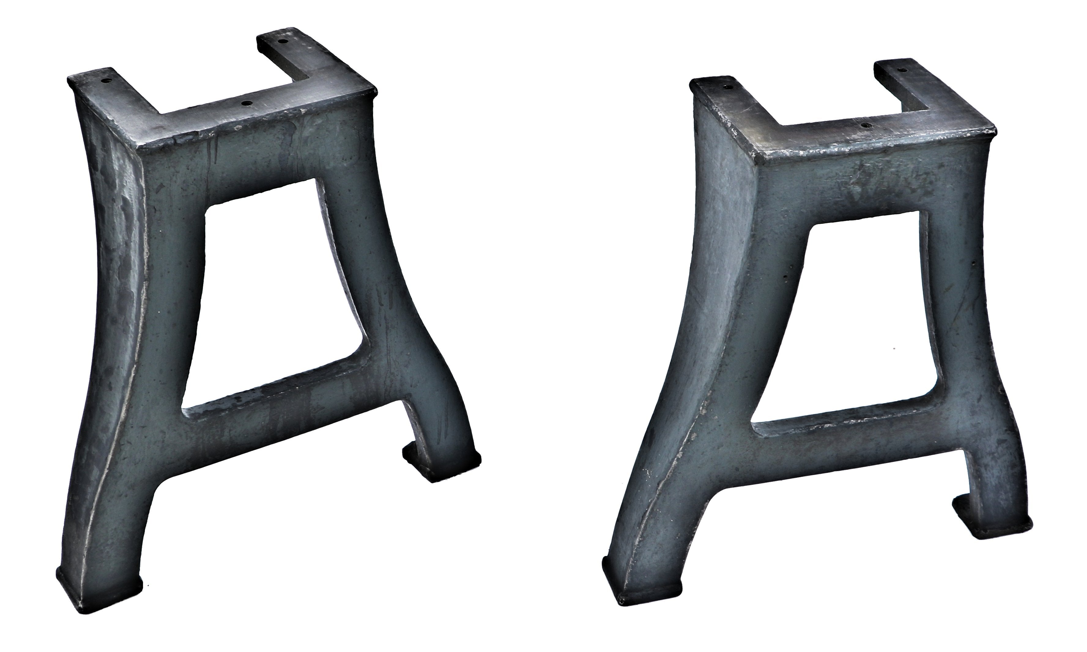 matching set of original and solidly-constructed antique american industrial early 20th century freestanding cast iron curvaceous machine shop turret lathe legs