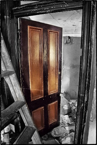 single original and intact antique american c. 1860's pre-fire chicago interior residential vestibule painted pine wood door with built-up molding