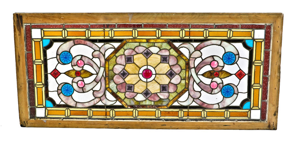remarkable and historically important important all original 19th century jewel and chunk art glass transom window salvaged from a potter palmer built gold coast residence