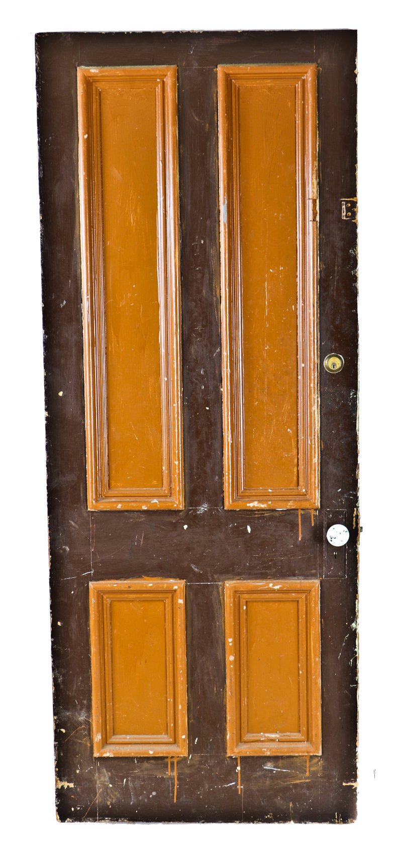 late 1860's original and intact four panel pine wood interior residential pre-fire chicago residential passage door with impressive built-up molding
