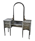 highly sought after antique american industrial streamlined style depression era pressed and folded steel simmons vanity with a uniform brushed metal finish