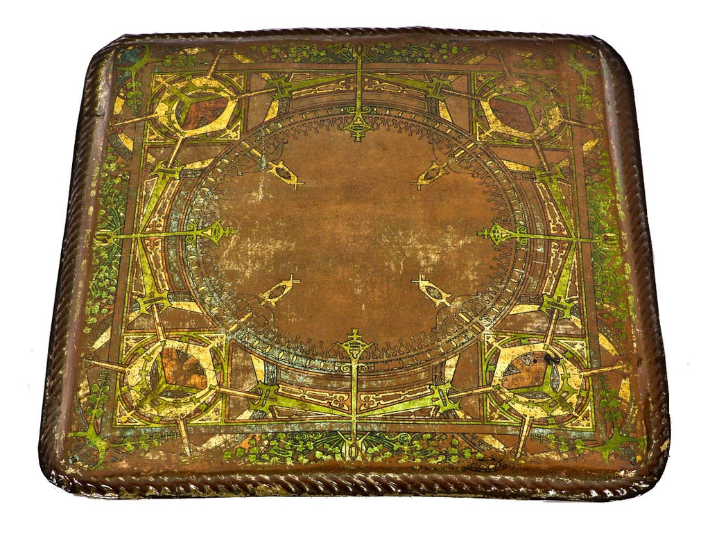 rare museum quality c. 1920's original louis sullivan-designed polychromatic lithographed steel single-sided stove board with a structurally sound wood board core