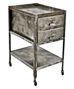 completely refinished nd fully functional mobile two-drawer factory machine shop pressed and folded steel "tool cart" or cabinet with reversible undershelf