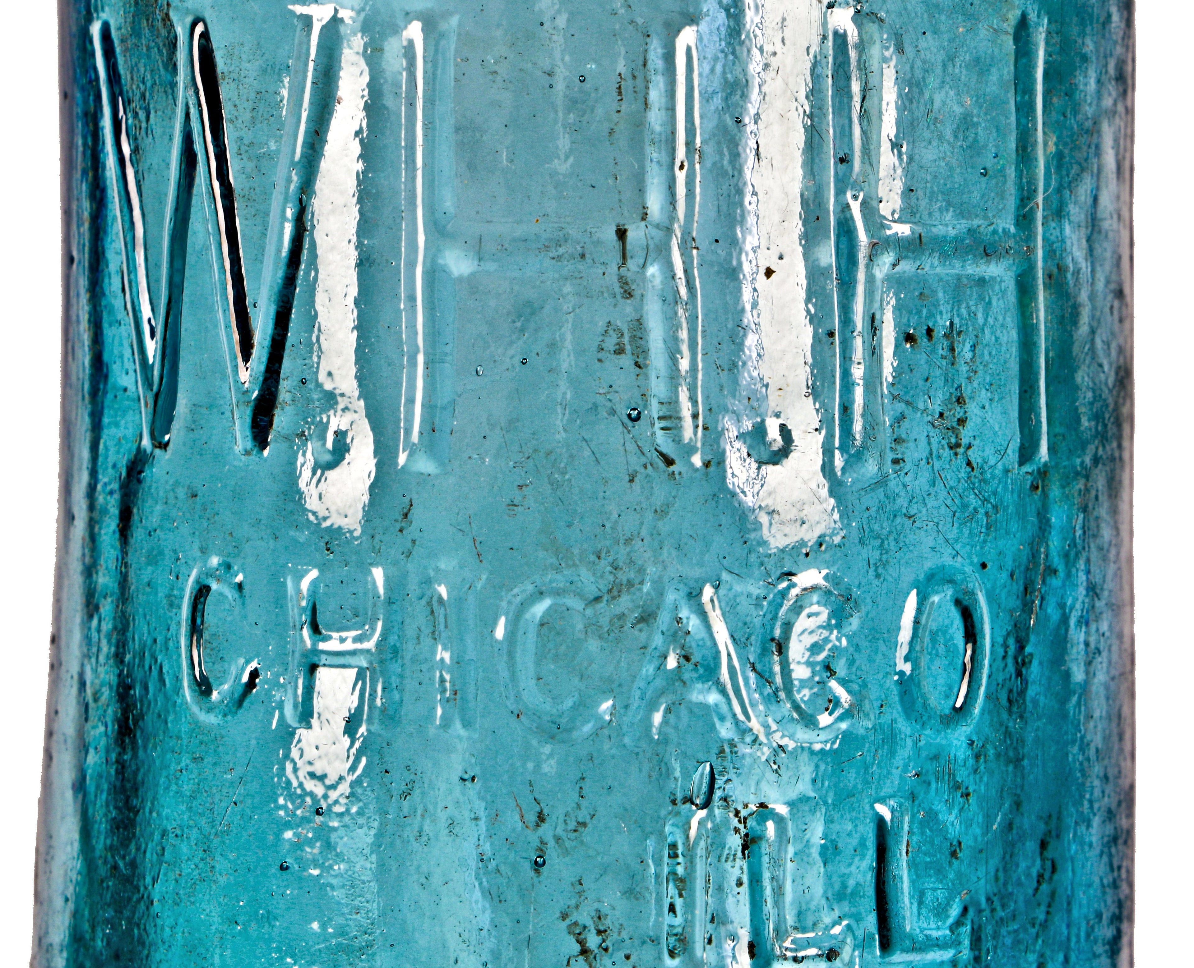 original and intact dug c.1870 richly colored light cobalt blue blobtop gravitating bottle with mug base fabricated for chicago bottling giant william henry hutchinson.