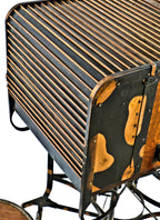 all original and completely intact hard to find american antique industrial "uhl art steel" cold-rolled steel roll top stenographer workstation with largely intact oxidized copper finish