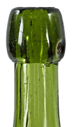 hard to find original and crude c.late 1880's vibrant forest green pontiled unembossed glass ale bottle fabricated for unknown company.