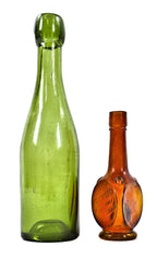 hard to find original and crude c.late 1880's vibrant forest green pontiled unembossed glass ale bottle fabricated for unknown company.