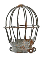 three original and weathered early 20th century antique american industrial "loxon" galvanized steel factory pendant light bulb guard or cage