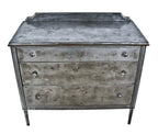 highly desirable original c. 1930's american antique depression era refinished cold-rolled steel simmons lowboy cabinet with a brushed and sanded metal finish sealed with a clear coat lacquer