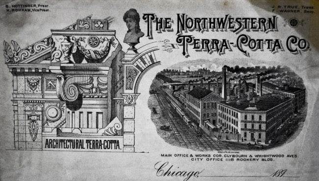 single historically important original documented late 19th century exterior reliance building facade curtain wall terra cotta fragment with an allover crazed finish
