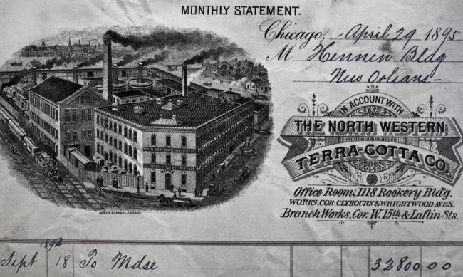 single historically important original documented late 19th century exterior reliance building facade curtain wall terra cotta fragment with an allover crazed finish